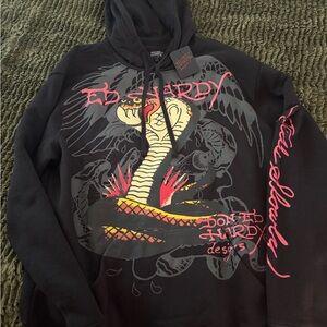 NWT Ed Hardy Black and Red Snake Cobra Hoodie Sweatshirt Pullover L